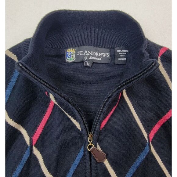 St Andrews of Scotland Golf Vest Mens M Argyle Diamond 1/4 Zip Pullover Sweater - Picture 3 of 7
